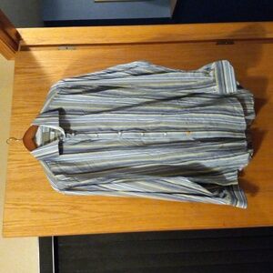 Mens Thomas Dean shirt long sleeve  striped cotton  dress shirt XL 34 long